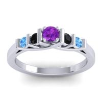 Amethyst Fashion Ring In 14k White Gold With Black Onyx And Swiss Blue Topaz – Sapallava Dainty Ring