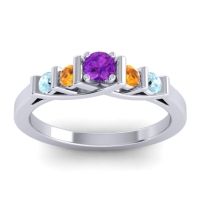 Amethyst Fashion Ring In 14k White Gold With Citrine And Aquamarine – Sapallava Dainty Ring