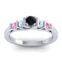 Black Onyx Fashion Ring In 14k White Gold With Aquamarine And Pink Tourmaline – Sapallava Dainty Ring