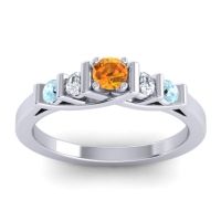 Citrine Fashion Ring In 14k White Gold With Lab Diamond And Aquamarine – Sapallava Dainty Ring