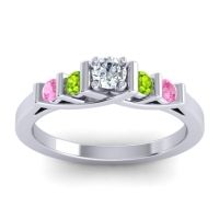 Diamond Fashion Ring In 14k White Gold With Peridot And Pink Tourmaline – Sapallava Dainty Ring