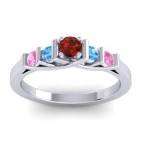 Garnet Fashion Ring In 14k White Gold With Swiss Blue Topaz And Pink Tourmaline – Sapallava Dainty Ring