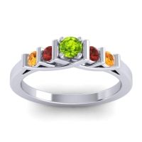 Peridot Fashion Ring In 18k White Gold With Garnet And Citrine – Sapallava Dainty Ring