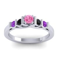 Pink Tourmaline Fashion Ring In 14k White Gold With Black Onyx And Amethyst – Sapallava Dainty Ring