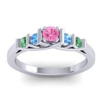 Pink Tourmaline Fashion Ring In 14k White Gold With Swiss Blue Topaz And Emerald – Sapallava Dainty Ring