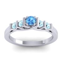 Swiss Blue Topaz Fashion Ring In 14k White Gold With Aquamarine – Sapallava Dainty Ring