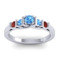 Swiss Blue Topaz Fashion Ring In 14k White Gold With Garnet – Sapallava Dainty Ring