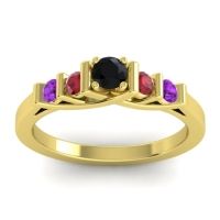 Black Onyx Fashion Ring In 14k Yellow Gold With Ruby And Amethyst – Sapallava Dainty Ring