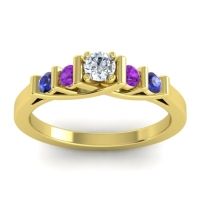 Diamond Fashion Ring In 18k Yellow Gold With Amethyst And Blue Sapphire – Sapallava Dainty Ring