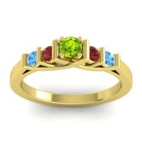 Peridot Fashion Ring In 18k Yellow Gold With Garnet And Swiss Blue Topaz – Sapallava Dainty Ring