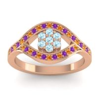 Aquamarine Fashion Ring In 14K Rose Gold With Citrine And Amethyst – Siktha Simple Ring