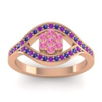 Pink Tourmaline Fashion Ring In 14K Rose Gold With Amethyst And Blue Sapphire – Siktha Simple Ring