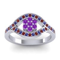 Amethyst Fashion Ring In 14k White Gold With Garnet And Blue Sapphire – Siktha Simple Ring
