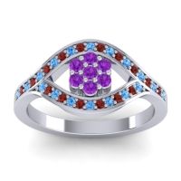 Amethyst Fashion Ring In 14k White Gold With Swiss Blue Topaz And Garnet – Siktha Simple Ring