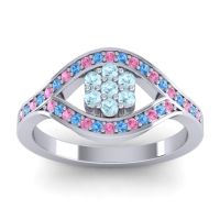 Aquamarine Fashion Ring In 14k White Gold With Pink Tourmaline And Swiss Blue Topaz – Siktha Simple Ring