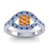 Citrine Fashion Ring In 14k White Gold With Swiss Blue Topaz And Blue Sapphire – Siktha Simple Ring