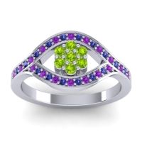 Peridot Fashion Ring In 14k White Gold With Amethyst And Blue Sapphire – Siktha Simple Ring