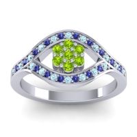 Peridot Fashion Ring In 14k White Gold With Aquamarine And Blue Sapphire – Siktha Simple Ring