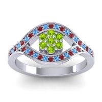Peridot Fashion Ring In 14k White Gold With Ruby And Swiss Blue Topaz – Siktha Simple Ring