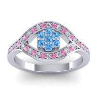 Swiss Blue Topaz Fashion Ring In 14k White Gold With Lab Diamond And Pink Tourmaline – Siktha Simple Ring