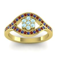 Aquamarine Fashion Ring In 14k Yellow Gold With Blue Sapphire And Garnet – Siktha Simple Ring