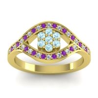 Aquamarine Fashion Ring In 14k Yellow Gold With Lab Diamond And Amethyst – Siktha Simple Ring