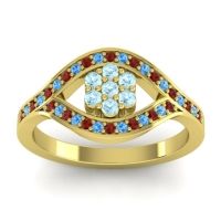 Aquamarine Fashion Ring In 14k Yellow Gold With Garnet And Swiss Blue Topaz – Siktha Simple Ring