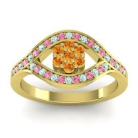 Citrine Fashion Ring In 14k Yellow Gold With Aquamarine And Pink Tourmaline – Siktha Simple Ring