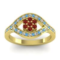 Garnet Fashion Ring In 14k Yellow Gold With Lab Diamond And Swiss Blue Topaz – Siktha Simple Ring