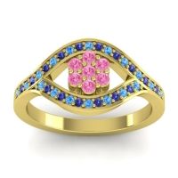 Pink Tourmaline Fashion Ring In 14k Yellow Gold With Swiss Blue Topaz And Blue Sapphire – Siktha Simple Ring