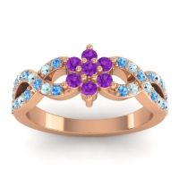 Amethyst Fashion Ring In 14K Rose Gold With Swiss Blue Topaz And Aquamarine – Nalini Simple Ring