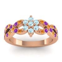 Aquamarine Fashion Ring In 14K Rose Gold With Citrine And Amethyst – Nalini Simple Ring