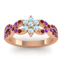 Aquamarine Fashion Ring In 14K Rose Gold With Garnet And Amethyst – Nalini Simple Ring