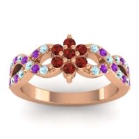 Garnet Fashion Ring In 14K Rose Gold With Aquamarine And Amethyst – Nalini Simple Ring