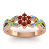 Garnet Fashion Ring In 14K Rose Gold With Swiss Blue Topaz And Peridot – Nalini Simple Ring