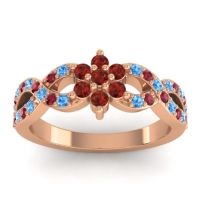 Garnet Fashion Ring In 14K Rose Gold With Swiss Blue Topaz And Ruby – Nalini Simple Ring