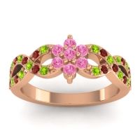 Pink Tourmaline Fashion Ring In 14K Rose Gold With Peridot And Garnet – Nalini Simple Ring