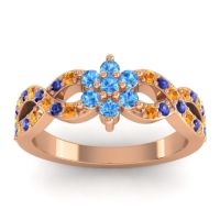 Swiss Blue Topaz Fashion Ring In 14K Rose Gold With Citrine And Blue Sapphire – Nalini Simple Ring