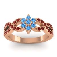 Swiss Blue Topaz Fashion Ring In 14K Rose Gold With Garnet – Nalini Simple Ring