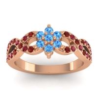 Swiss Blue Topaz Fashion Ring In 14K Rose Gold With Garnet And Ruby – Nalini Simple Ring