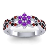 Amethyst Fashion Ring In 14k White Gold With Garnet And Black Onyx – Nalini Simple Ring