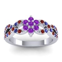 Amethyst Fashion Ring In 14k White Gold With Garnet And Blue Sapphire – Nalini Simple Ring