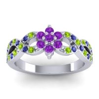 Amethyst Fashion Ring In 14k White Gold With Peridot And Blue Sapphire – Nalini Simple Ring