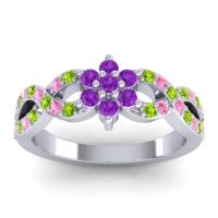 Amethyst Fashion Ring In 14k White Gold With Peridot And Pink Tourmaline – Nalini Simple Ring