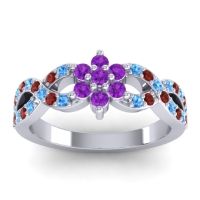 Amethyst Fashion Ring In 14k White Gold With Swiss Blue Topaz And Garnet – Nalini Simple Ring