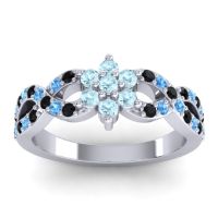 Aquamarine Fashion Ring In 14k White Gold With Black Onyx And Swiss Blue Topaz – Nalini Simple Ring