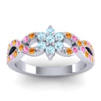 Aquamarine Fashion Ring In 14k White Gold With Citrine And Pink Tourmaline – Nalini Simple Ring