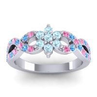 Aquamarine Fashion Ring In 14k White Gold With Pink Tourmaline And Swiss Blue Topaz – Nalini Simple Ring