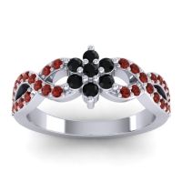 Black Onyx Fashion Ring In 14k White Gold With Garnet – Nalini Simple Ring