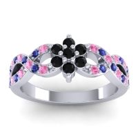 Black Onyx Fashion Ring In 14k White Gold With Pink Tourmaline And Blue Sapphire – Nalini Simple Ring